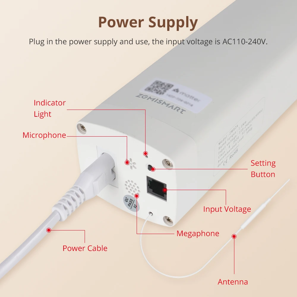 Zemismart Matter Over WiFi Smart Slide Curtain Motor Automatic System with Antenna Support Google Home Smartthings Homekit Alexa