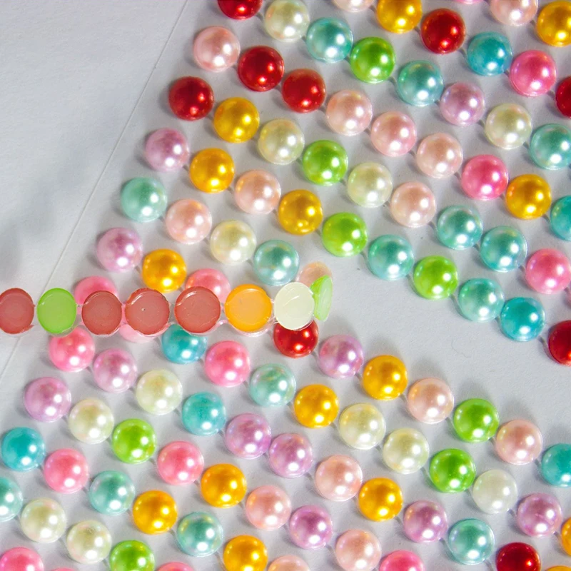 4PCS Pearl Sticker 3mm/4mm/5mm/6mm White/Beige/Color Pearl Sticker Decor Rhinestones DIY Charm Clothes Nails Home Accessories