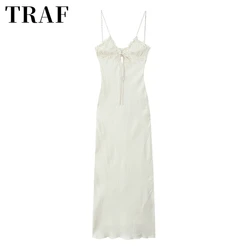 TRAF European and American Style 2024 Summer New Women's Style Versatile Strap Printed Long Dress