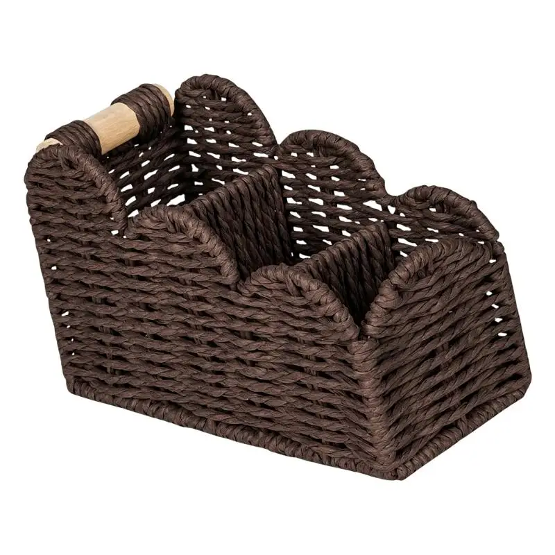 E8BD Textured Desktop Storage Basket with Integrated Handle and Compartmented Layout for Desks and Entryway Tables