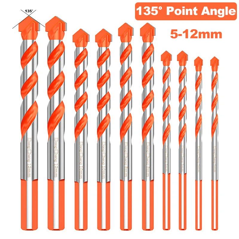 Triangle Drill Bit Set 5 6 8 10 12mm Triangle Drill Bit Eccentric Carbide for Tile Glass Marble Concrete Double Spiral Flute