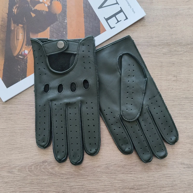New Men's Leather Gloves Thin Lineless Hollow Breathable Outdoor Sunscreen Riding and Driving Sheepskin Gloves