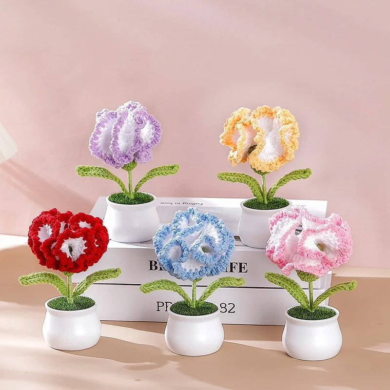 Flor de Ganchillo, Flor Artificial en Maceta, Decoración de Escritorio, Oficina, Hogar, Regalos para Bodas, Día de la Madre, Graduación, Cumpleaños