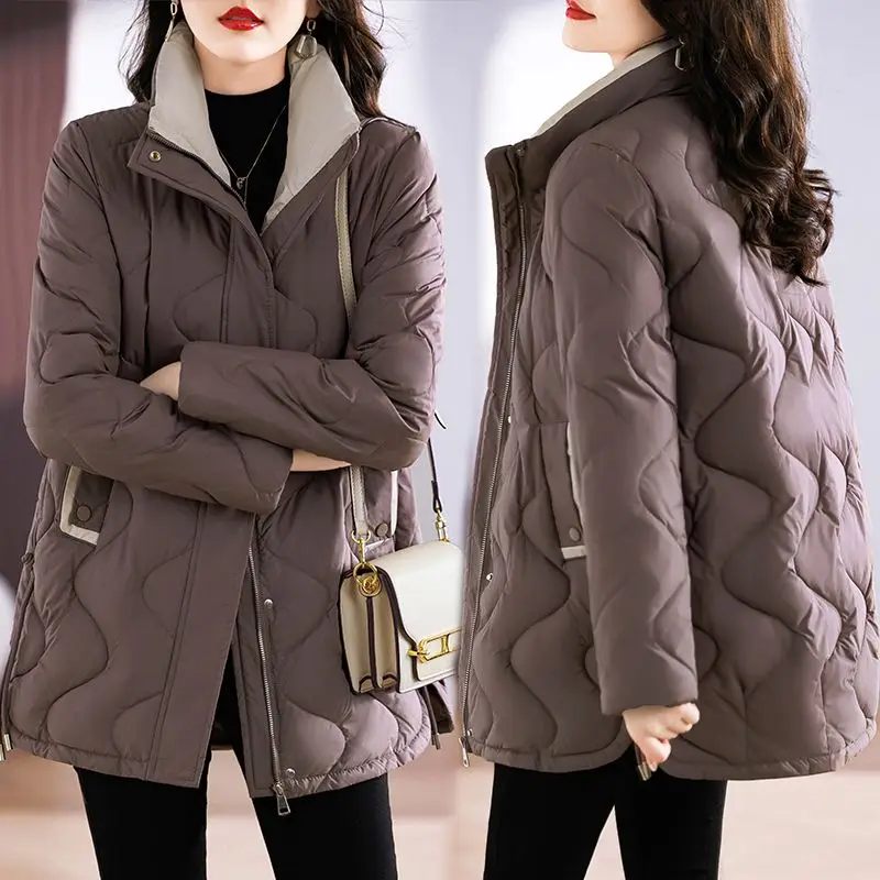 2024 Winter New Women Parkas Mid Length Standing Collar Down Cotton Overcoat Female Casual Thick Warm Windproof Jackets Ladies