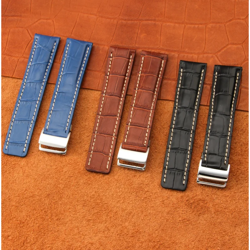 

22mm 24mm black brown blue bamboo pattern cowhide watch strap Compatible with Blackbird Avengers Aviation Chronograph