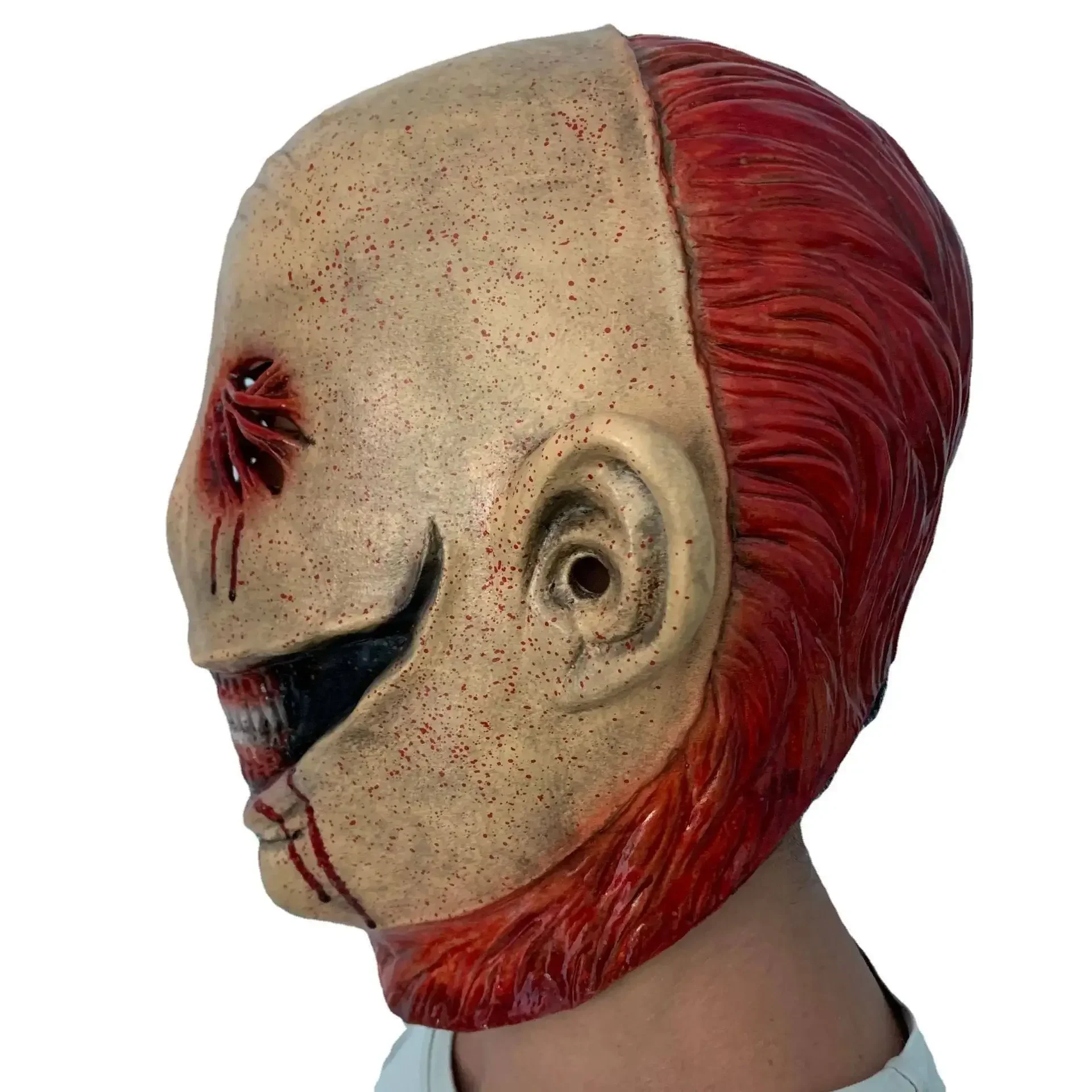 Máscara de payaso aterrador sin ojos, disfraz de fiesta de Cosplay de Halloween, conjunto de cabeza completa, accesorios de vestido de mascarada de carnaval Unisex