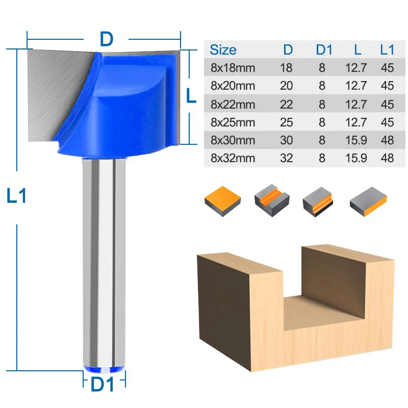 XCAN Bottom Cleaning Router Bit 1pc 8mm Shank 18/20/22/25/30/32mm Carbide End Mill T Slot Wood Milling Cutter