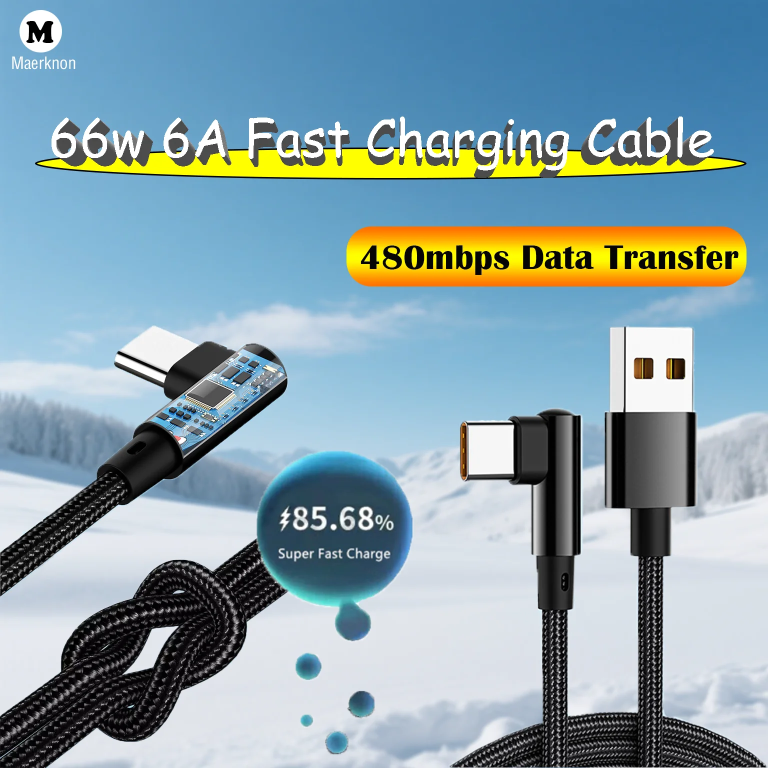 

66W 6A Fast Charging Cable 90 Degree Elbow Type-C Mobile Phone Charger Cable For iPhone 16 Xiaomi Huawei Samsung OPPO Data Cord