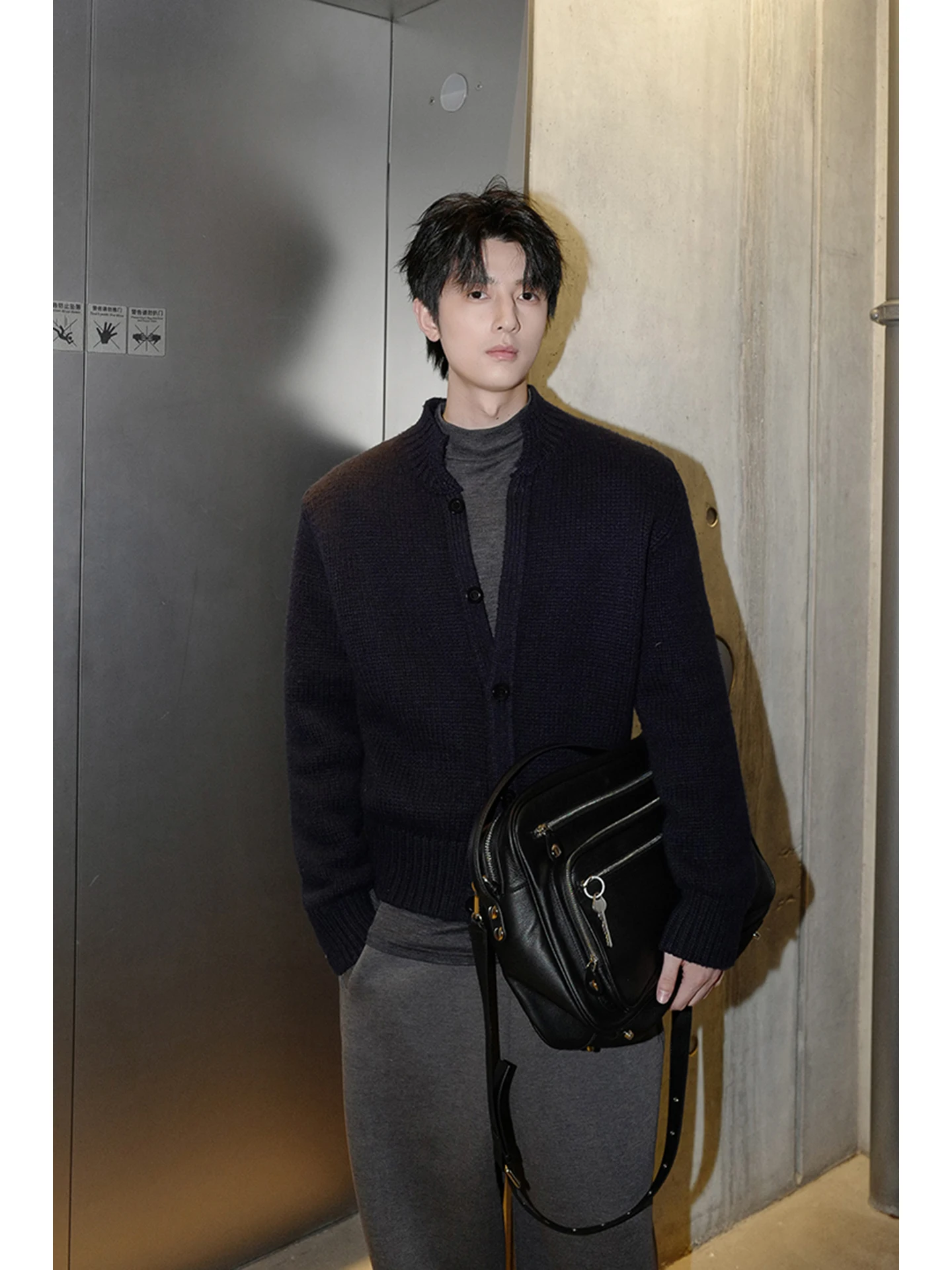 ESC MAN STUDIO Autumn Winter Casual Woolen Knitted Sweater round Neck Open Cardigan Versatile Long Sleeve Warm Top for Youth