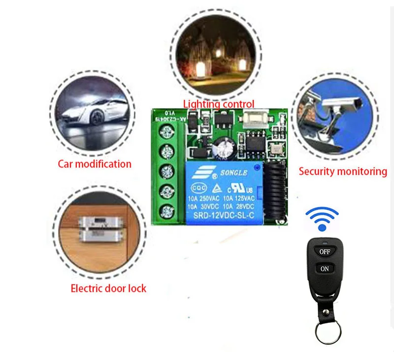 Hot Universal Wireless Remote Control Switch DC 12V 1CH Relay Receiver Module RF Transmitter 433Mhz Smart Home Remote Controls