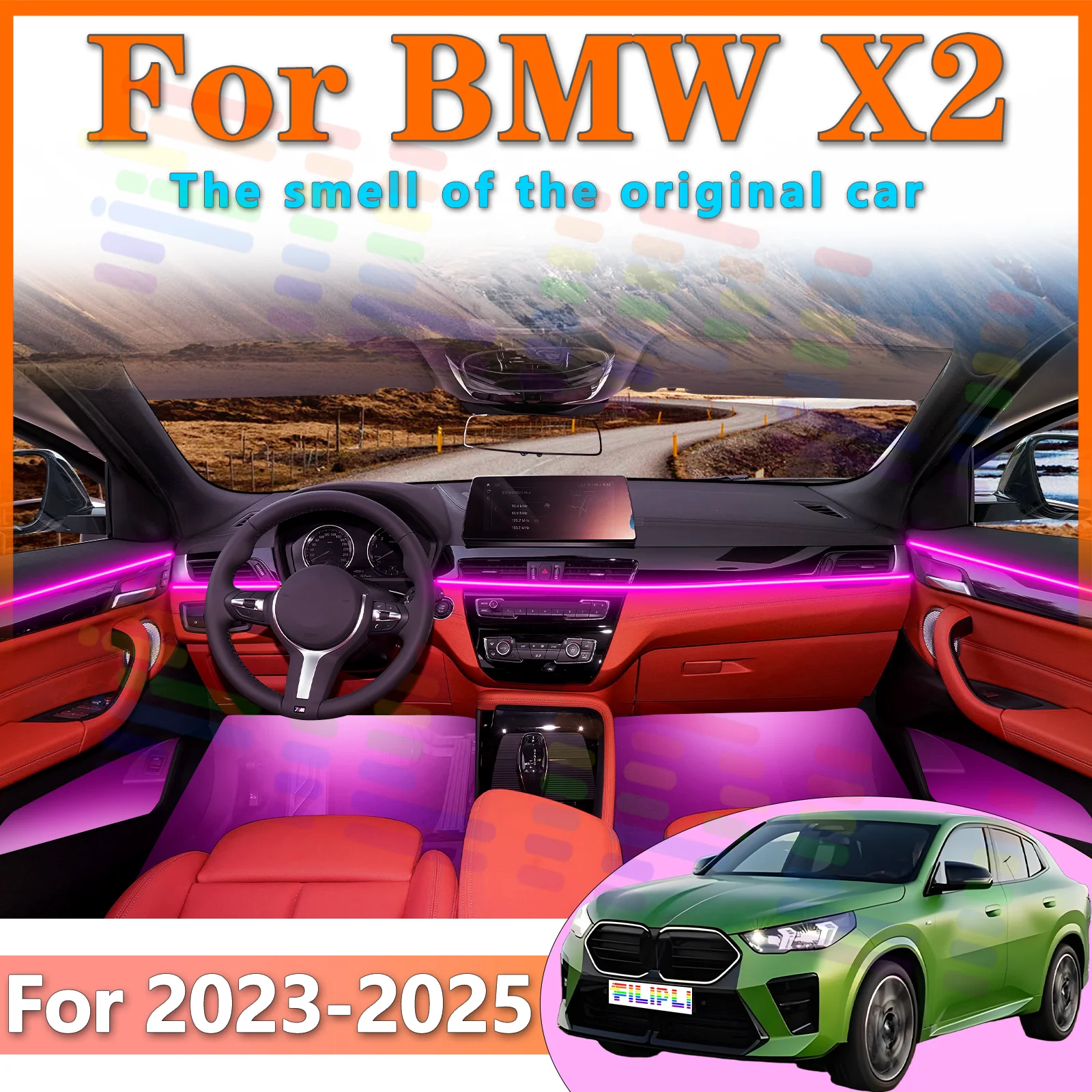 

For BMW 2023-2025 Car Interior RGB LED Atmosphere Light Strip Fiber Optic Neon Invisible Ambient Lamp APP Decoration Trim