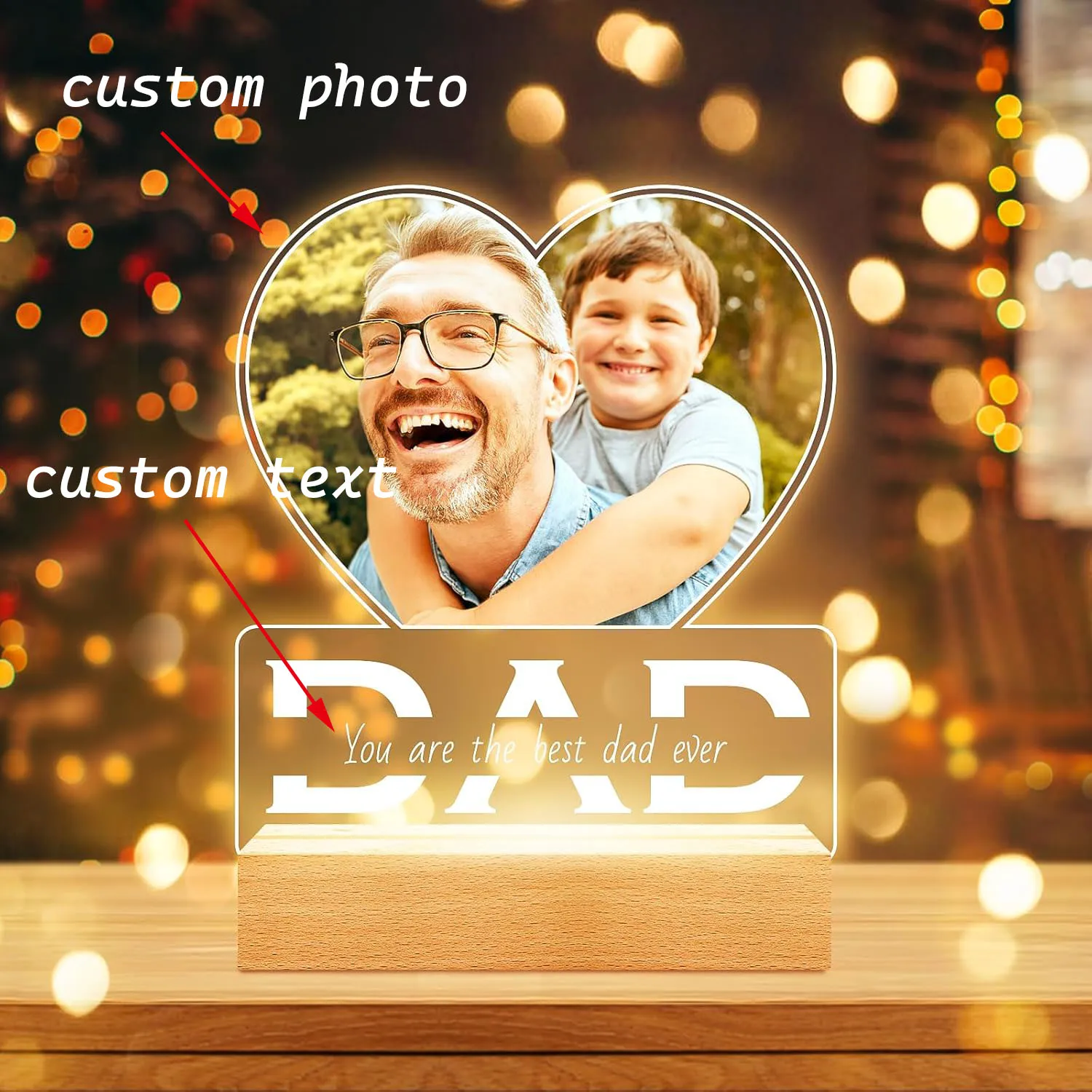 Custom couple gift — personalized acrylic photo lamp with night light & plaque frame for anniversary/wedding 6