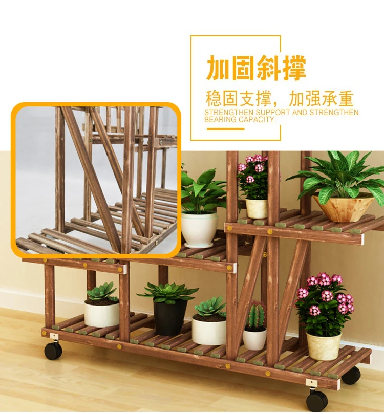 Multilayer Plant Stand Pine Wood Succulent Pots Planter Display Rack Balcony Potted Flower Rack Shelf Indoor Outdoor