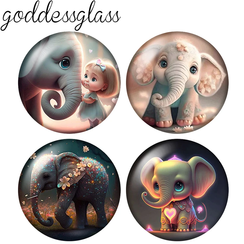 New Cute Baby Elephant little Elephant 10pcs mix 12mm/18mm/20mm/25mm Round photo glass cabochon demo flat back Making findings