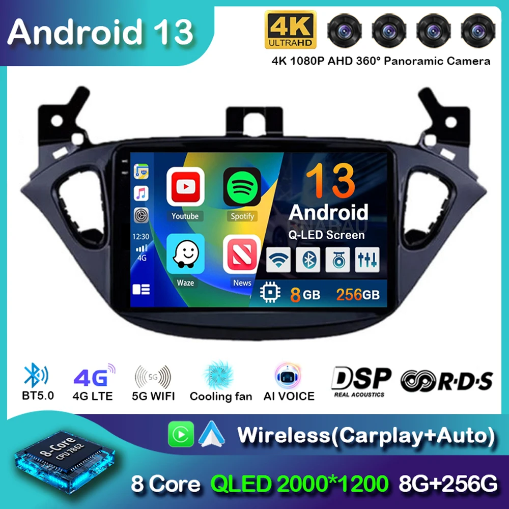 

Android 13 Carplay Auto For Opel Corsa 2015-2019 For Opel Adam 2013-2016 Car Radio GPS Multimedia Player DSP Stereo 2din 2 Din