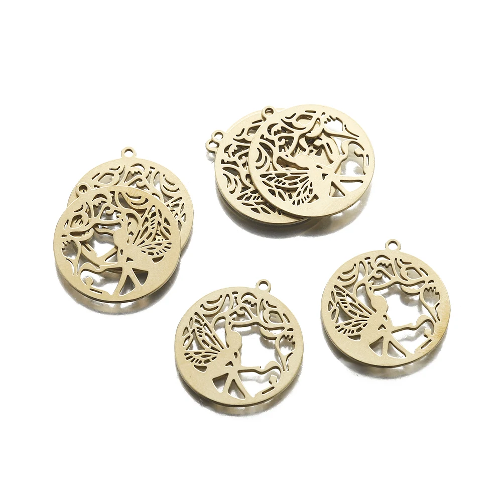 

6Pcs Raw Brass Angel Pendant Flower Silk Charms for Diy Boho Earrings Necklace Bracelet Jewelry Making Finding 22x20mm