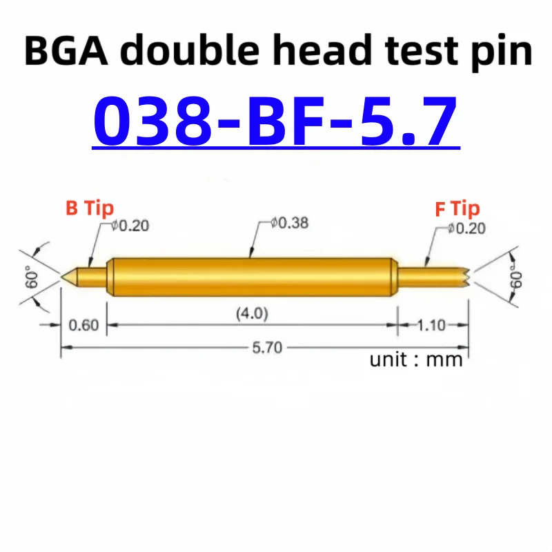 

100pcs Double-ended Test Needle Test Probe BGA Semiconductor Probe 038-BF-5.7L Telescopic Spring Test Pin 5.7 Pogo Pin