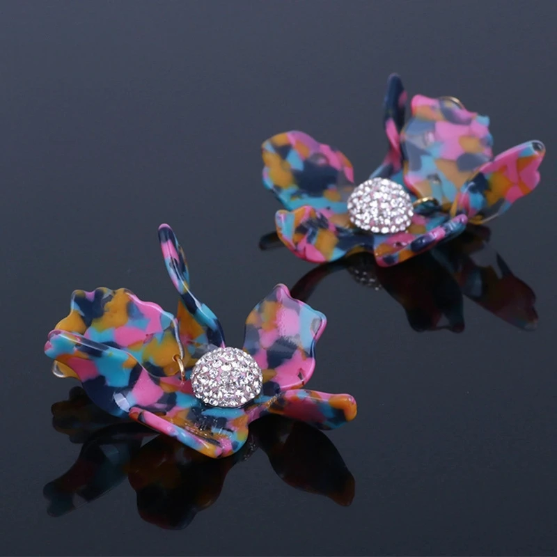 

Korean Style Japanese Flower Big Lily Acetate Dangle Earrings Multi-color Earrings