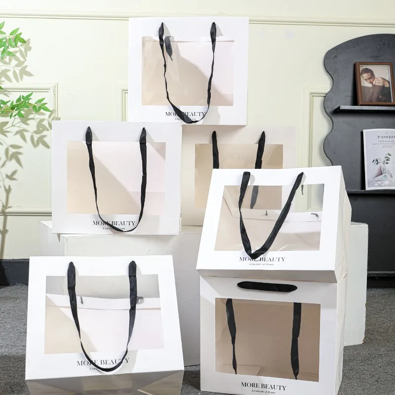 Romantic Window Opening Handbag Flower Bouquet Packaging Flower Shop Floral Gift Items Paper Bags Handmade DIY Floral Materials