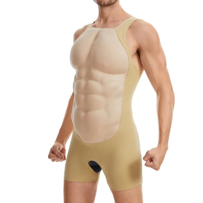 

Man Sexy Open-crotch Sponge Muscle Suit Fake Abs for Cosplay Shoulder Pads Halloween Carnival Funny Body Builder Roleplay