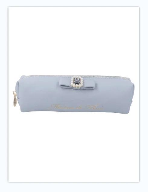 Japanese Sweet Cute New Women's Handbag Fashion All-Match Round Pearl Diamonds Ribbon Pencil Case Handbag Cosmetic Brush Bags