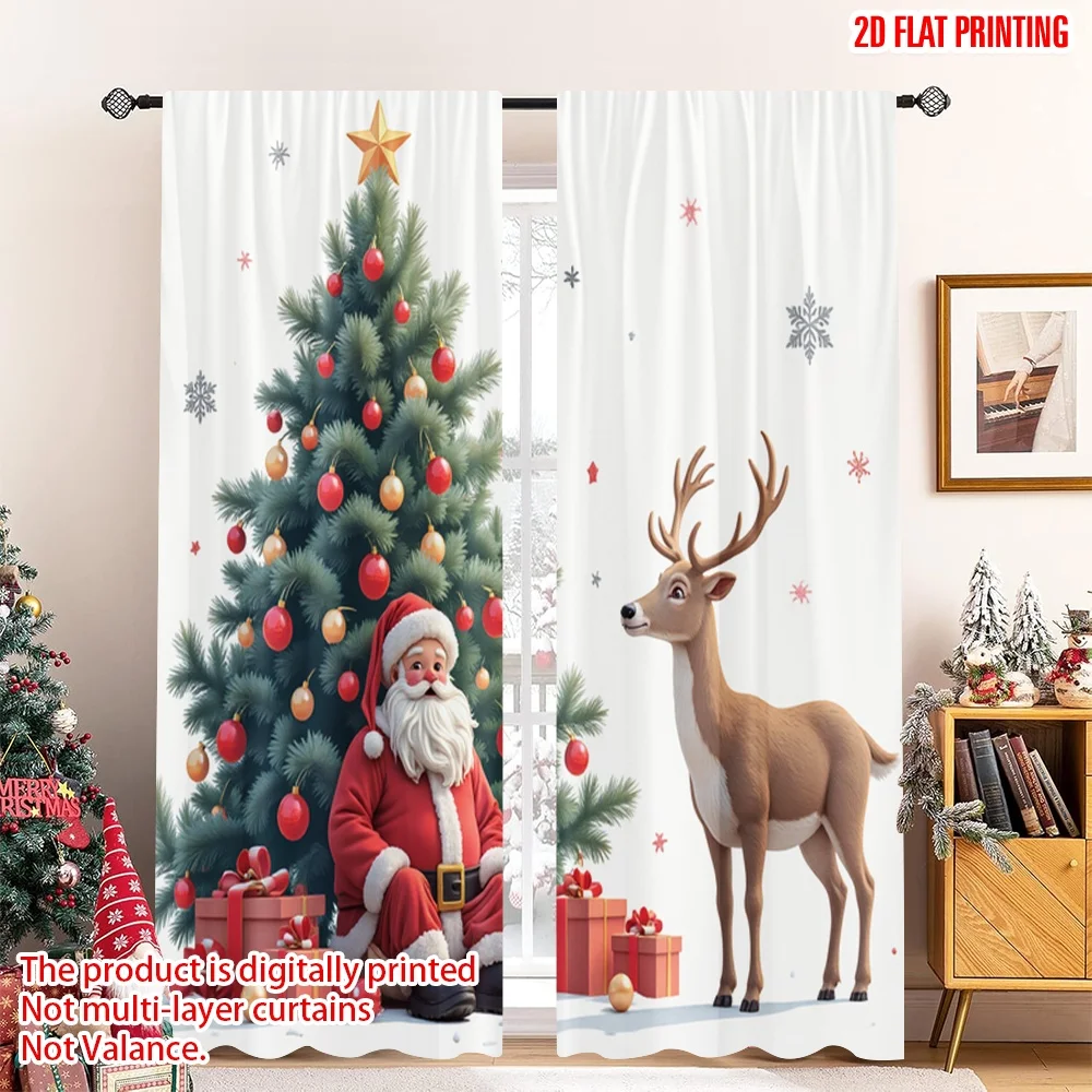 

2pcs 2D flat printing Merry Christmas Window Curtains Santa Claus Deer Christmas Tree Polyester Without Electricity Festive