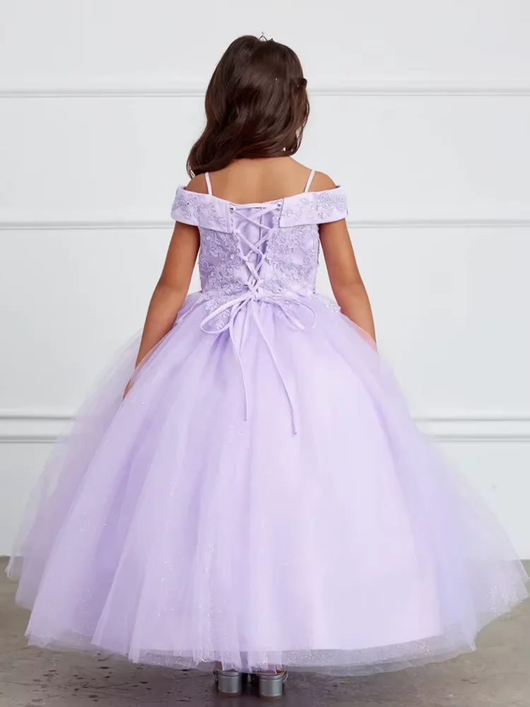 Purple Cute Flower Girl Dresses Tulle Satin Flory Appliques Sleeveless For Wedding Birthday Party Banquet First Communion Gowns