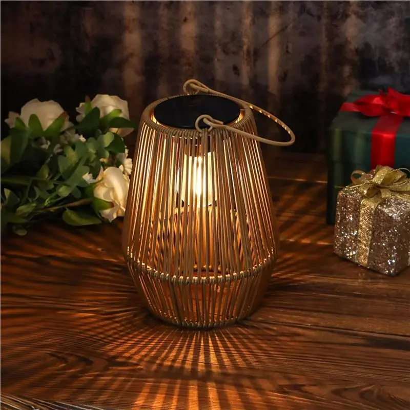 A02M-4X Solar Lantern Solar Wicker Lanterns Outdoor Boho Lights For Outside Hanging Rattan Lights Patio Lanterns Decor