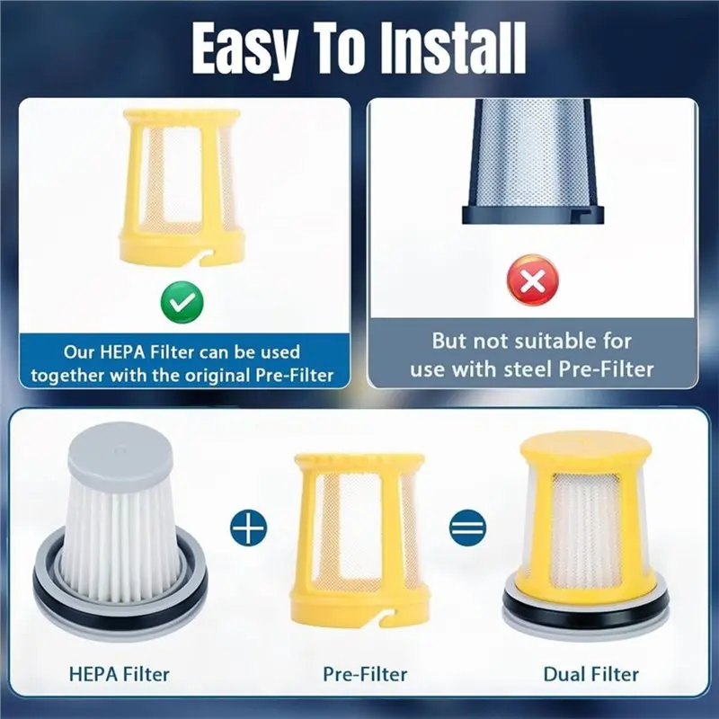 8-Pack HEPA Filter Replacement + Brush for Fanttik Slim V8/V9/V10 Apex Cordless Car Vacuum Cleaner