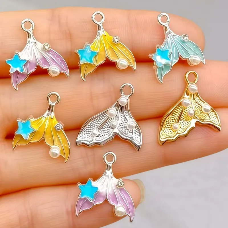 Gradient Mermaid Tail Alloy Epoxy Charms 50Pcs DIY Jewelry Pendants for Earring Necklace Bracelet Making