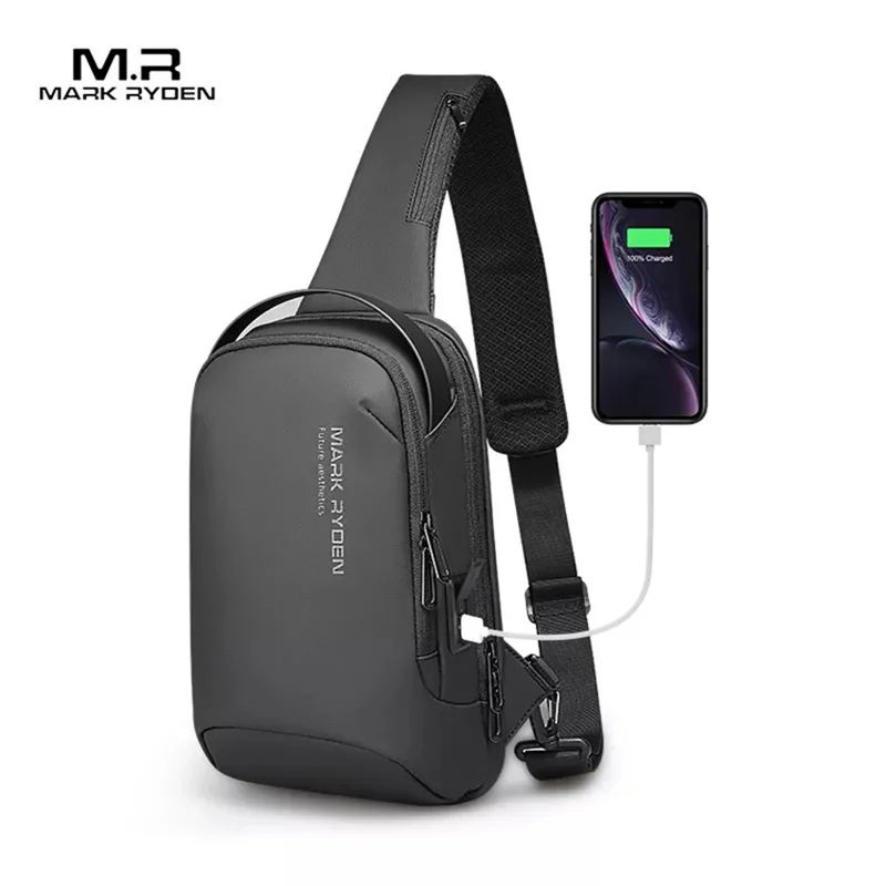 

Mark Ryden Men Water-repellent Sports Chest Bag Travel Shoulder Bag Anti-theft Crossbody Bags USB Charging Messenger Bag