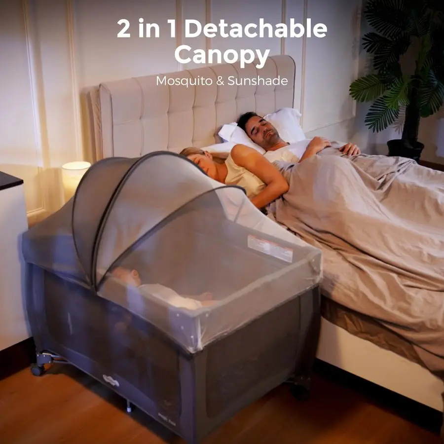 Babe Pack and Play 1Second Setup 4in1 سرير محمول للطفل مع سرير، ناموسية، قوس لعبة تغيير الطاولة