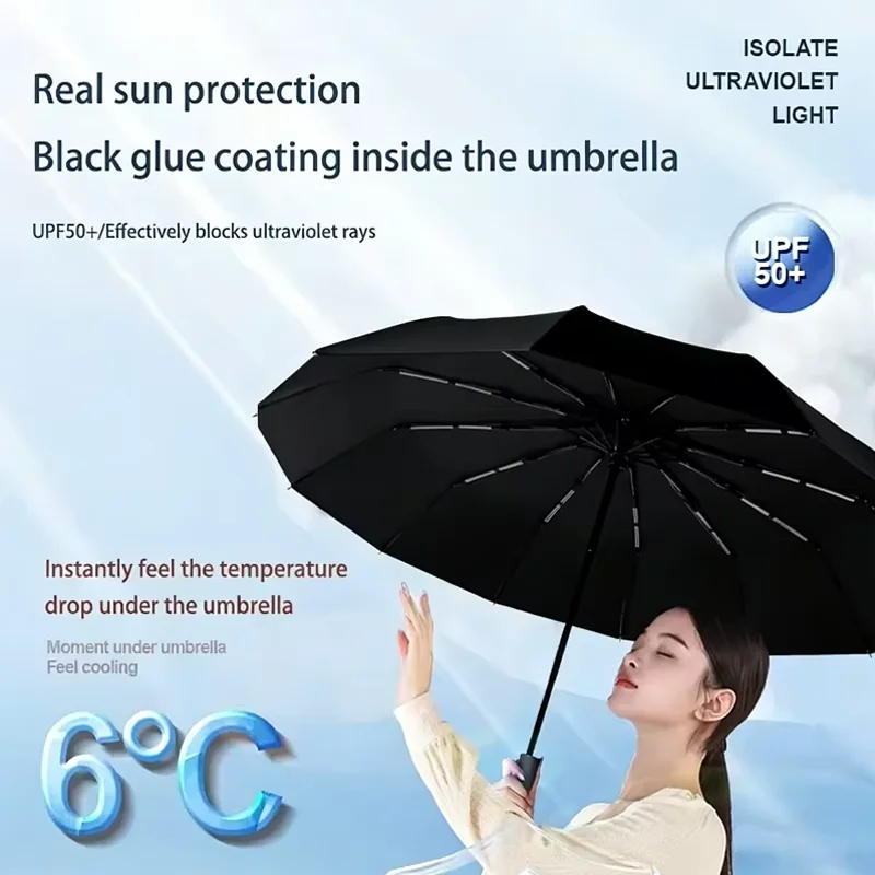 Windproof Waterproof Large Travel Umbrella Heavy Duty Fully Automatic Open And Close Sunshade And Rain Umbrella Daily Use