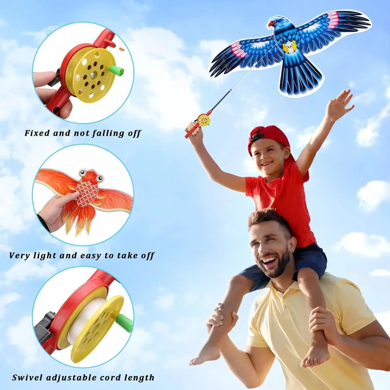Cartoon Fish Butterfly Eagle Kite for Kids - Outdoor Flying Toy with Handle & 30m String Children's Beach Park Activity Gift