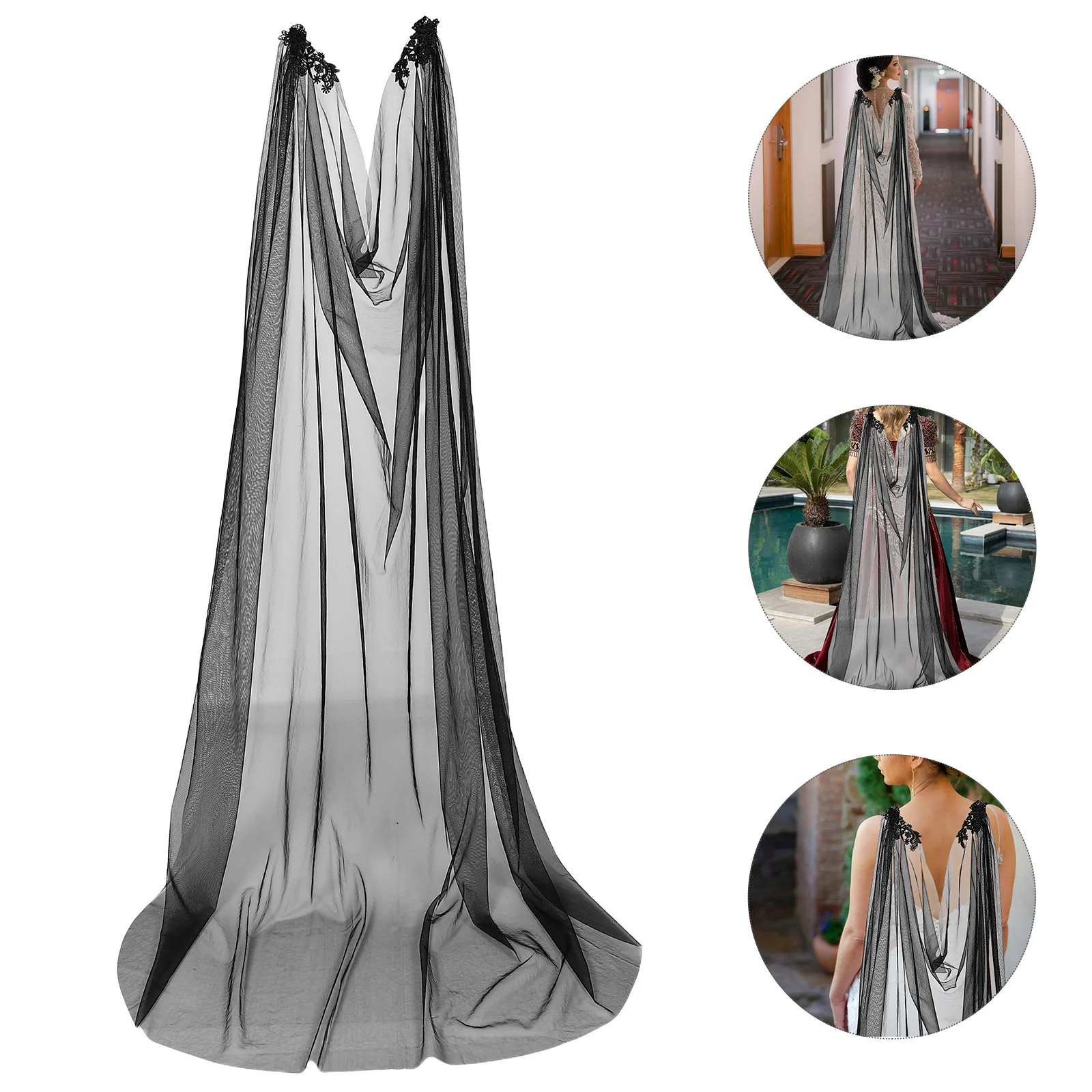 Wedding Tulle Cape Bridal Shawl Elegant Lace Mesh Long For Outdoor Ceremony Formal Dress Wedding Shawl Wrap