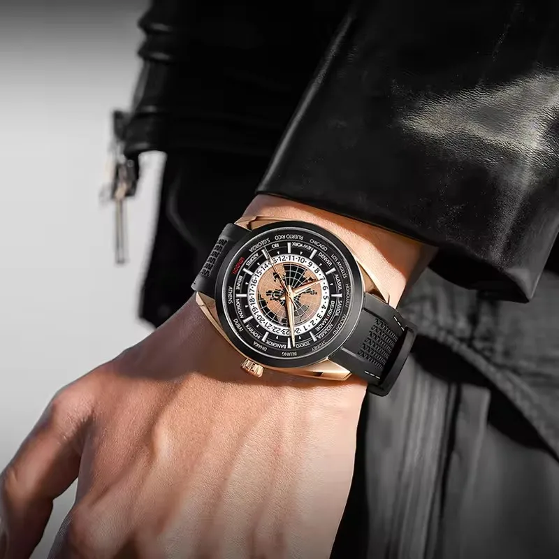 New BEXEI 9185 World Time Watches 42H Power Reserve Mechanical Automatic Movement Man Watch Sapphire Tourbillon  Business Style