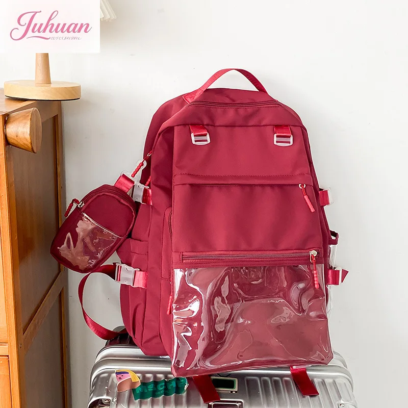 Transparent Vintage Pockets Students Backpacks Y2k Aesthetic Women Casual All Match Schoolbags Korean Trendy Streetwear Ita Bags