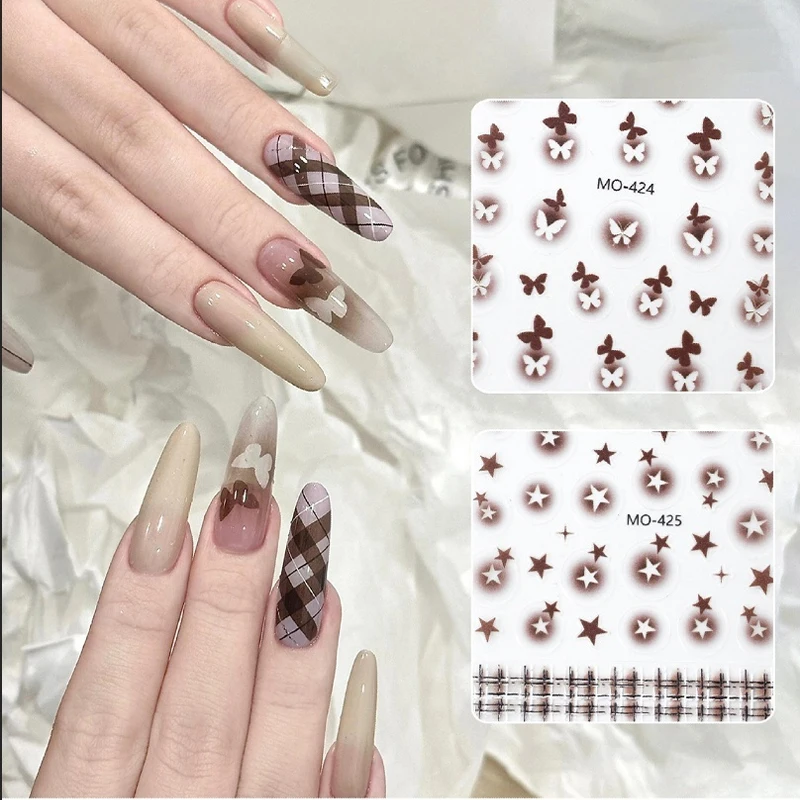 1 Sheet Decals Manicure Checks Grids Charms Hollow Star Heart Butterfly Halo Circle Adhesive Nail Art Stickers