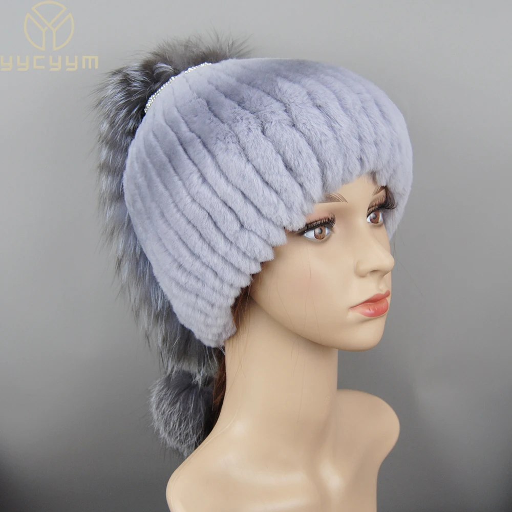 

2024 New Winter Hat For Women Warm Natural Genuine Rex Rabbit Fur Knitted Hats With Earflaps Handsewn Fashionable Bomber Hat