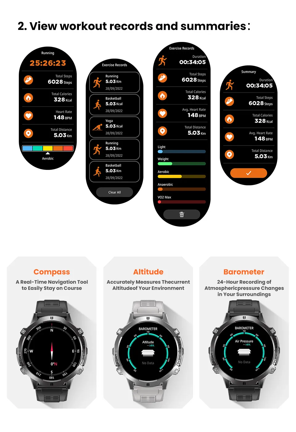 2026 Neue 100M Wasserdichte Schwimm-Smartwatch 1,73'' Großer Bildschirm 1000mAh Akku GPS-Tracker Bluetooth-Anruf Sport-Smart-Armband für Männer – Detail 9