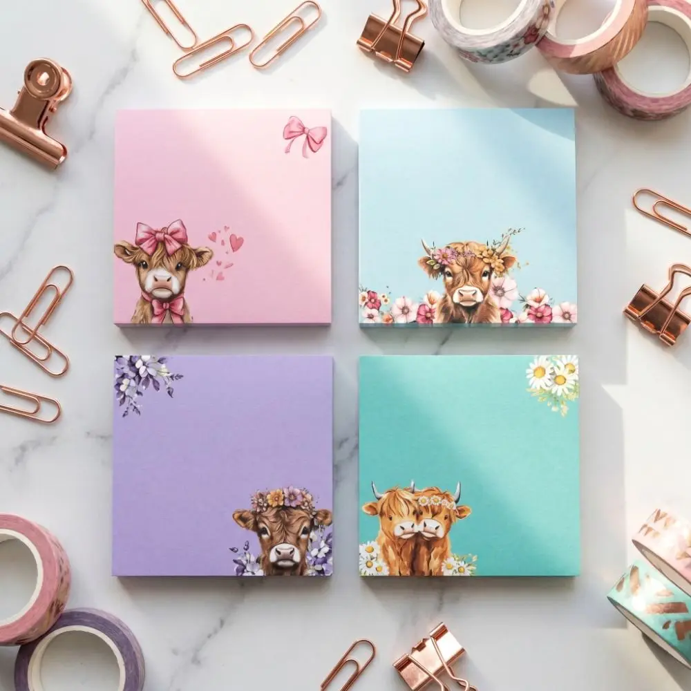 

Message Sticker Cartoon Design Sticky Notes Set Square 80 Pages Self-Stick Notes Notepad Cute Cow Memo Pads Office