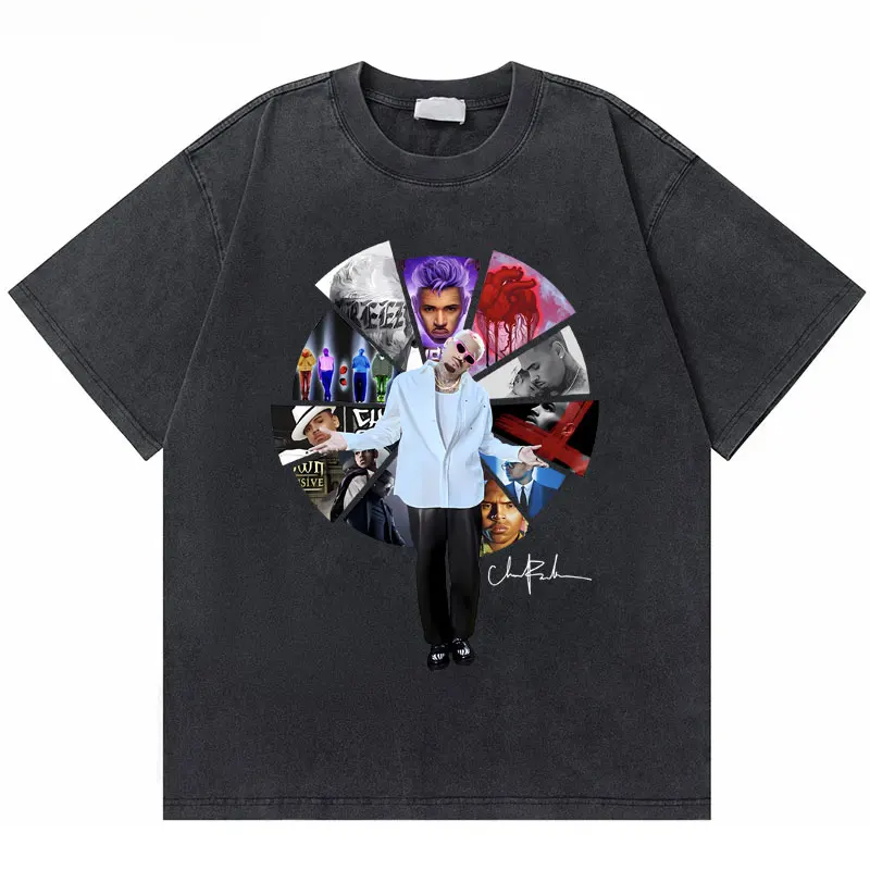 

Washed Vintage Chris Brown Music Album Cover Print T Shirt Men Women Hip Hop Casual Tshirt Men's Oversized Tees Male Streetwear