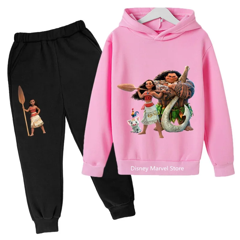 Girls Spring Princess Moana Long Sleeve Sweatshirt + Sweatpants New Fashion Kids Hooded Clothing For Girls 1-14 Years Old