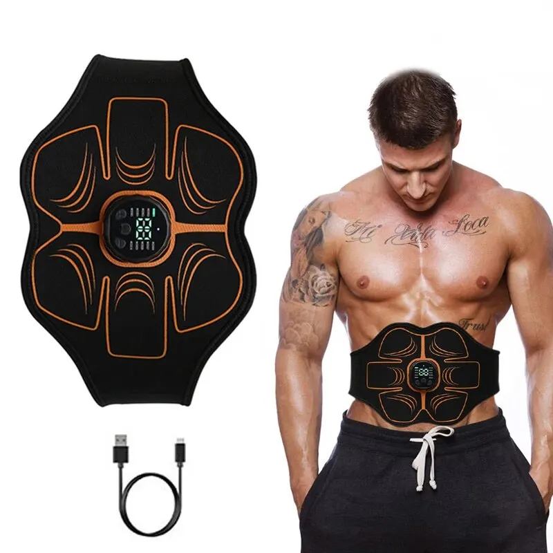 Electric Abdominal Muscle Stimulator EMS Trainer Belt Home Gym Fitness Slimming Massager Waist Belly Weight Loss USB Recharge