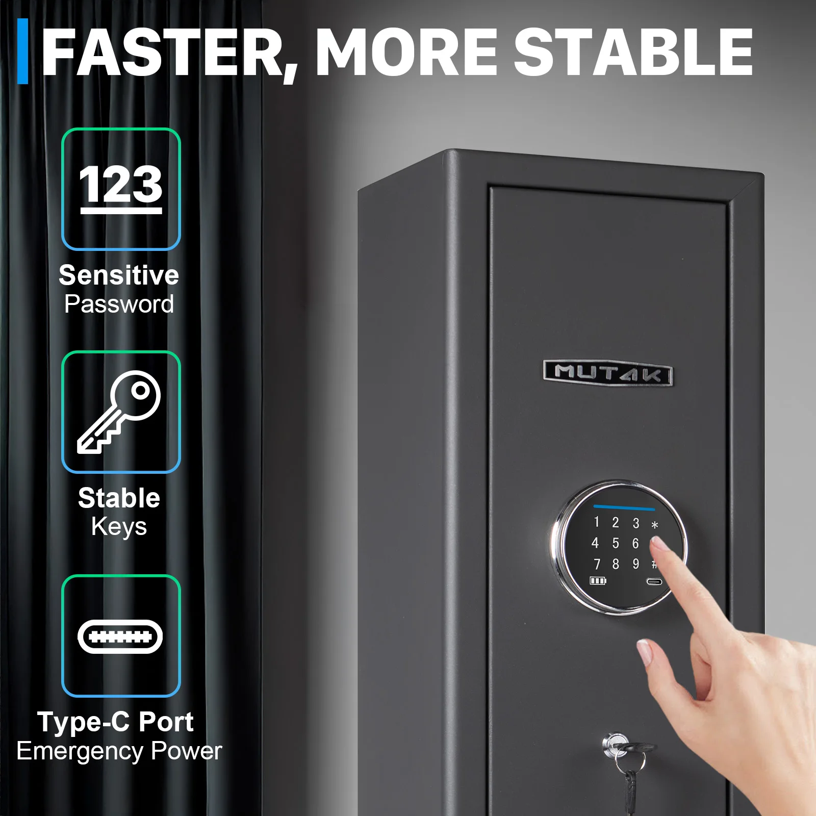 Mutak 3-8 Rifles Gun Safe with Digital Keypad/Key/Type C Port,Large Gun Cabinet for Home Rifles Pistols,with Removable Shelf