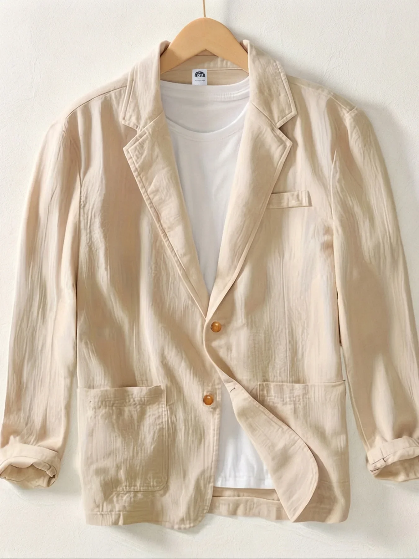 Frühling Herbst Herren Dünner Baumwoll-Freizeitblazer Zweireihig Atmungsaktiv Leichtgewicht Einfarbig Modisch Klassische Anzugjacke – Detail 2