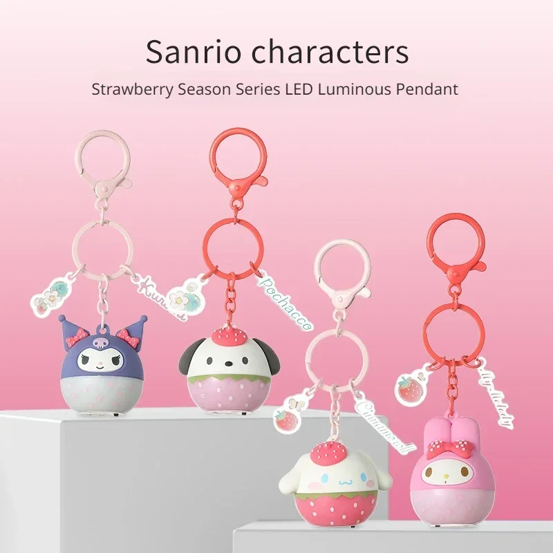 MINISO Sanrio Characters Strawberry Season Series LED Luminous Pendant Keychain School Bag Decoration Birthday Gift Kawaii