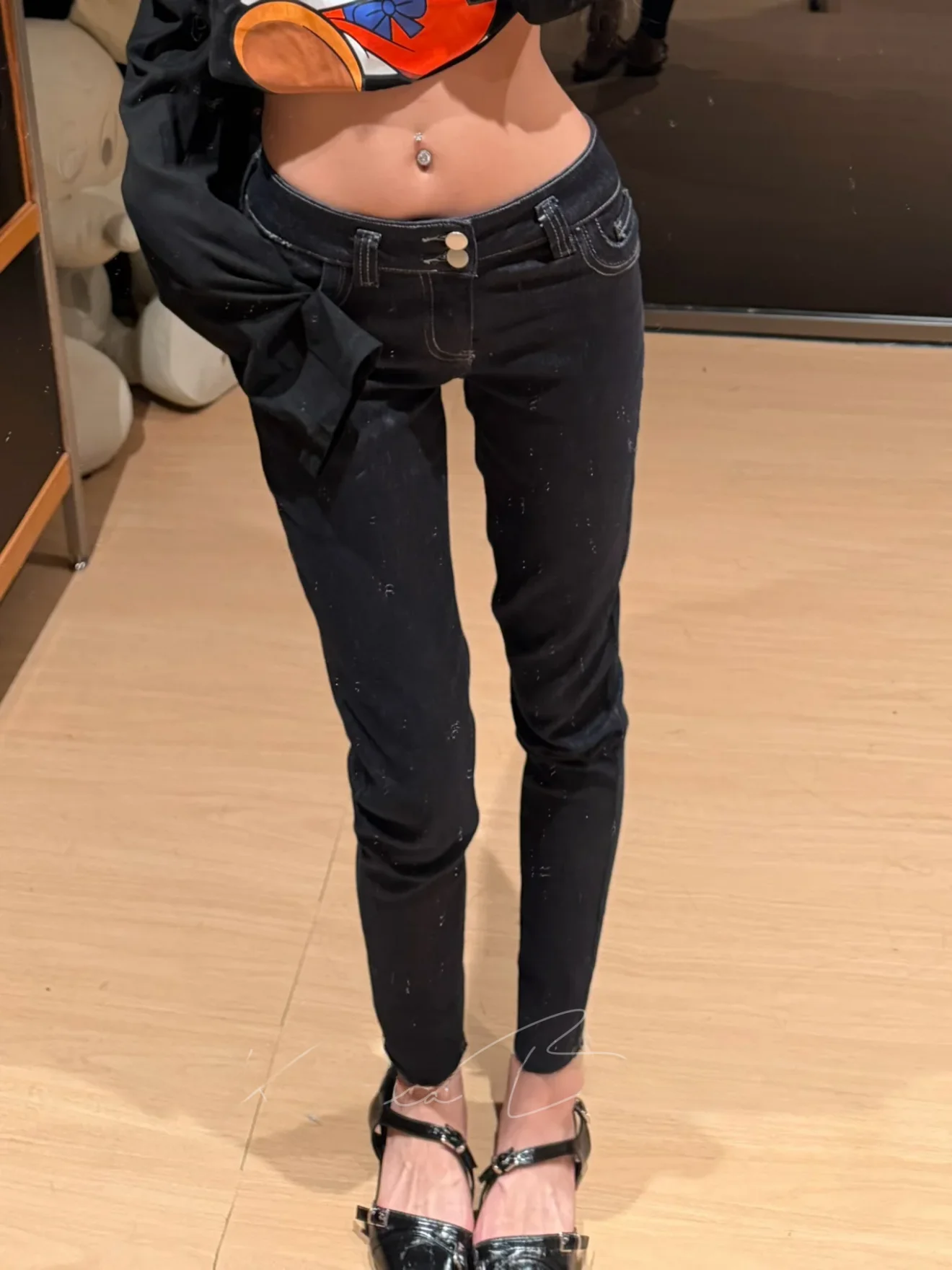 

Slim Fit Embroidered Jeans High Waist Cotton Stretch Denim Bootcut Lengthening Legs Design Double Bule Korean Sle