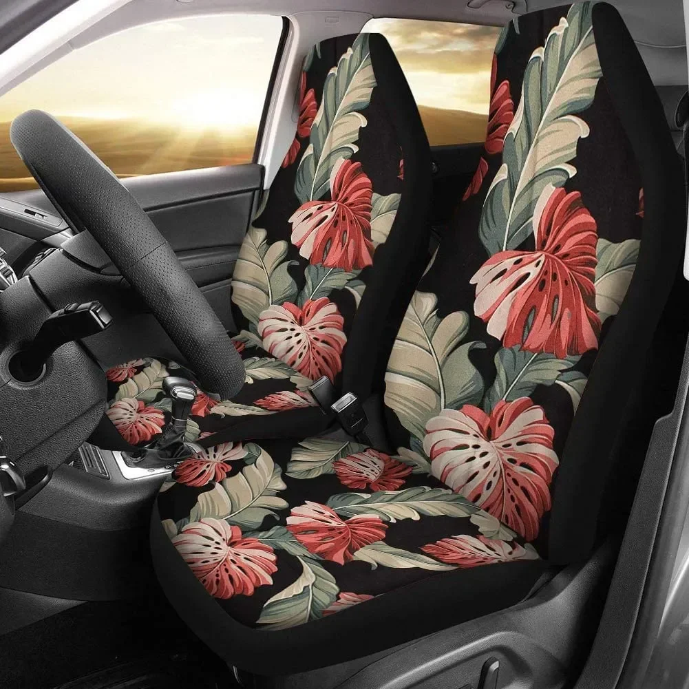 Women Girls Classic Car Seat Covers 2 pcs Front Seat Cover Full Set with Banana Leaves Printed Car Seat Protector Bag