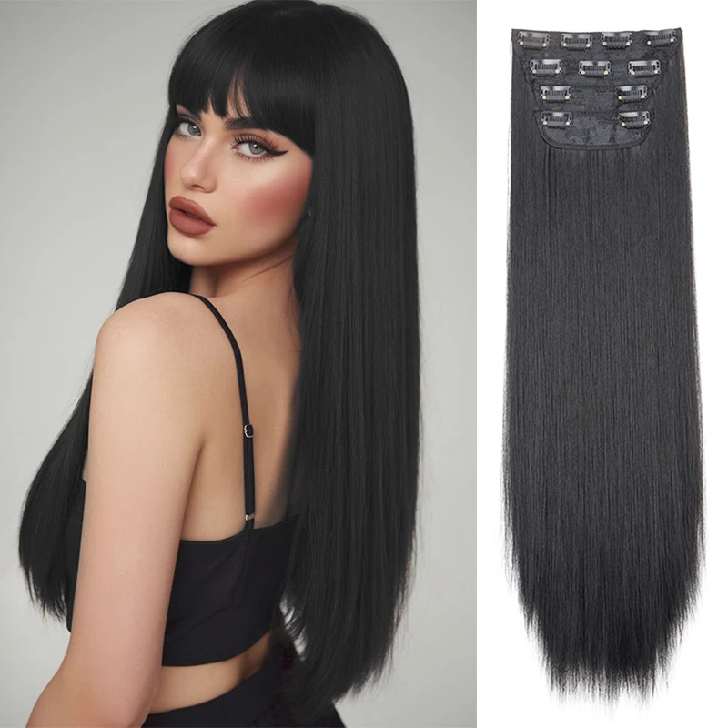 

4Pcs Clip in Hair Extensions Long Clip in Hairpieces Extension for Women Hairpiece Synthetic Straight Hair Pieces Daily Use